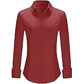 Rapbin Button Down Shirts for Women Long Sleeve Wrinkle Free Dress Shirts Casual Collared Blouses Business Work Tops