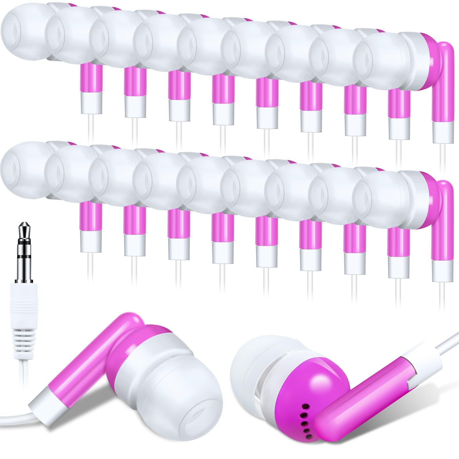 Photo 1 of Konohan 100 Pcs Bulk Earbuds for Classroom, Student Basic Headphones in Ear for Kids Schools Libraries Laptop, 3.5 MM Earbuds Dot Headphones, Individually Bagged (Pink)
