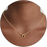 Treasure Bender Bow Gold Necklace for Women Non Tarnish Dainty 14k Gold Plated Pendant Necklaces Trendy Cute Charm Bow Necklace Gold Jewelry for Women Birthday Gift