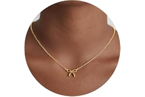 Treasure Bender Christmas Gifts Bow Gold Necklace for Women Non Tarnish Dainty 14k Gold Plated Pendant Necklaces Trendy Cute Simple Charm Bow Chain Necklace Gold Jewelry for Women Birthday Gift