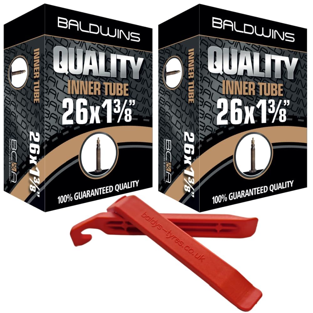 Baldwins Bike Inner Tube 26 x 1-3/8 Presta Valve & BALDY'S TYRE LEVER (Pack of 2)