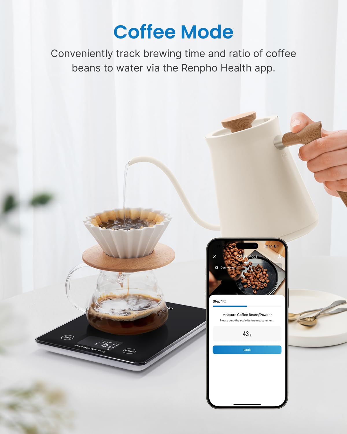 RENPHO Digital Kitchen Scale, Smart Food Weight Scale with Nutritional Calculator, Gram Scale for Weight Loss Cooking Baking Keto Macro Diet, Black Glass, 22lb/10kg