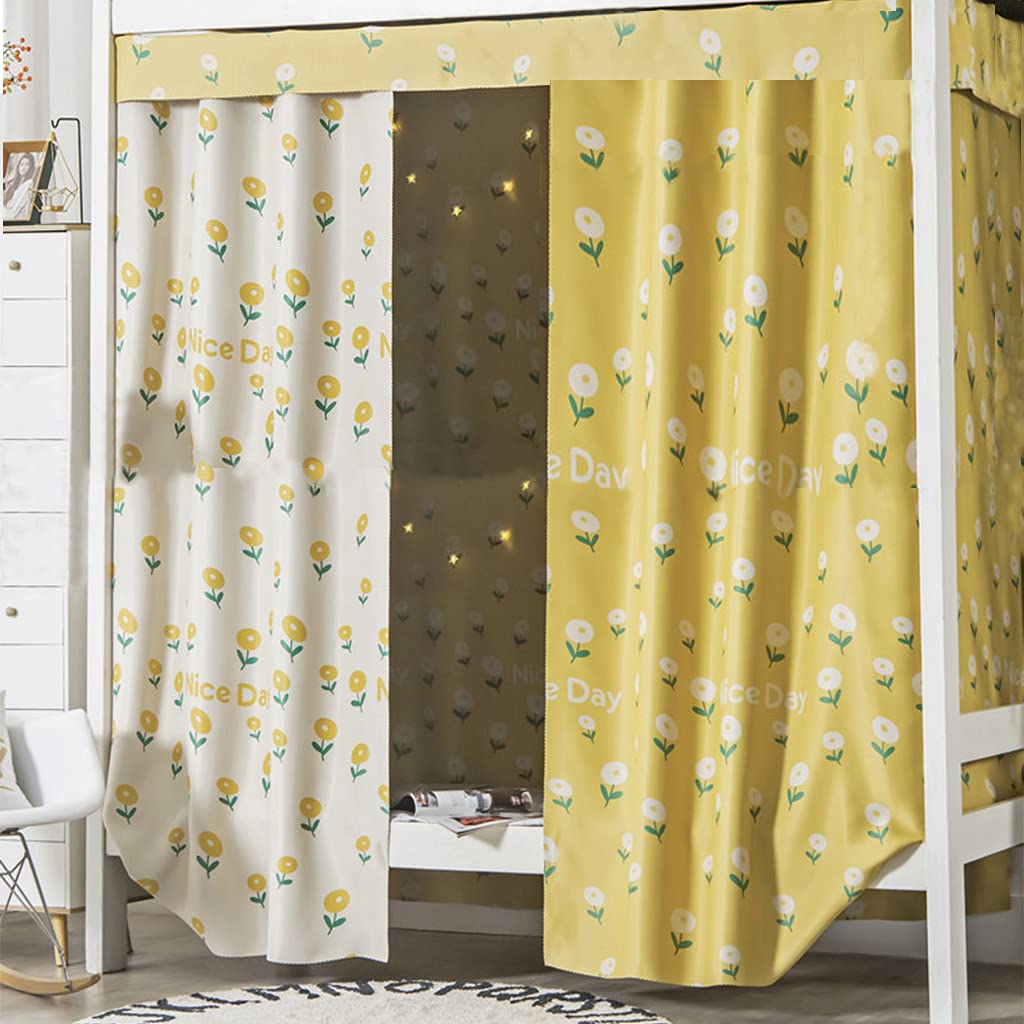 Obokidly Cute 100% Lightproof 4 Corner Post Bed Curtain Canopy &Mosquito Net Bedroom Decoration for Adults Girls Boys Bed Canopies Child Gift (Yellow-Flower, Twin)