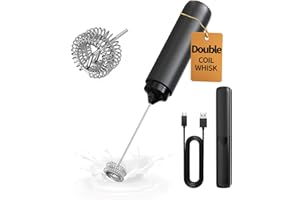 CIRCLE JOY Rechargeable Milk Frother Hanheld, Dual Coil Whisk Head Electric Coffee Frother, Portable Hand Frother Wand Drink Mixer for Matcha Lattes Cappuccino, Kitchen Gifts, Black