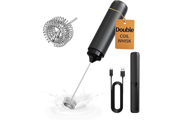 CIRCLE JOY Electric Milk Frother Handheld, Rechargeable Coffee Frother with Dual Spring Whisk, Portable Hand Frother Wand Dri