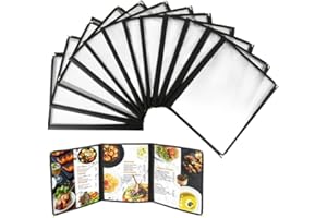 DUPDMKIN Menu Covers 12 Pack Transparent Vinyl Menu Covers 8.5 x 11 inch for Restaurant, Kitchen, Bars, Cafes (3 Page 6 View)