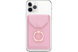 YUNCE Cell Phone Card Holder RFID Ring Stand Stick on Wallet Card Holder for Back of Phone iPhone Android and All Smartphones Adhesive Credit Card Holder Pink