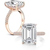 AINUOSHI 6 Carats Emerald Cut Cubic Zirconia CZ Rhodium Plated/Rose Gold Sterling Silver Simulated Diamond Wedding Engagement Ring