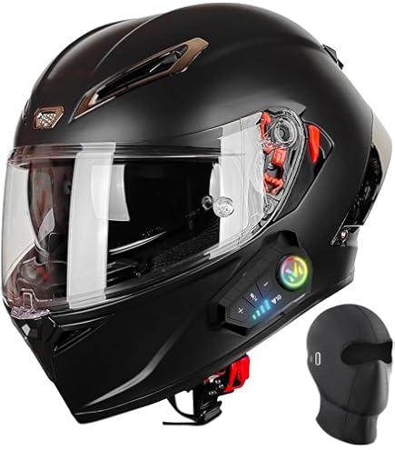 Bluetooth Motorcycle Helmet,Modular Motorcycle Helmet with Bluetooth,DOT Approved Dual Visor Full Face Flip up Bluetooth Integrated Motorcycle Helmets for Adults Men Women (M) : Automotive