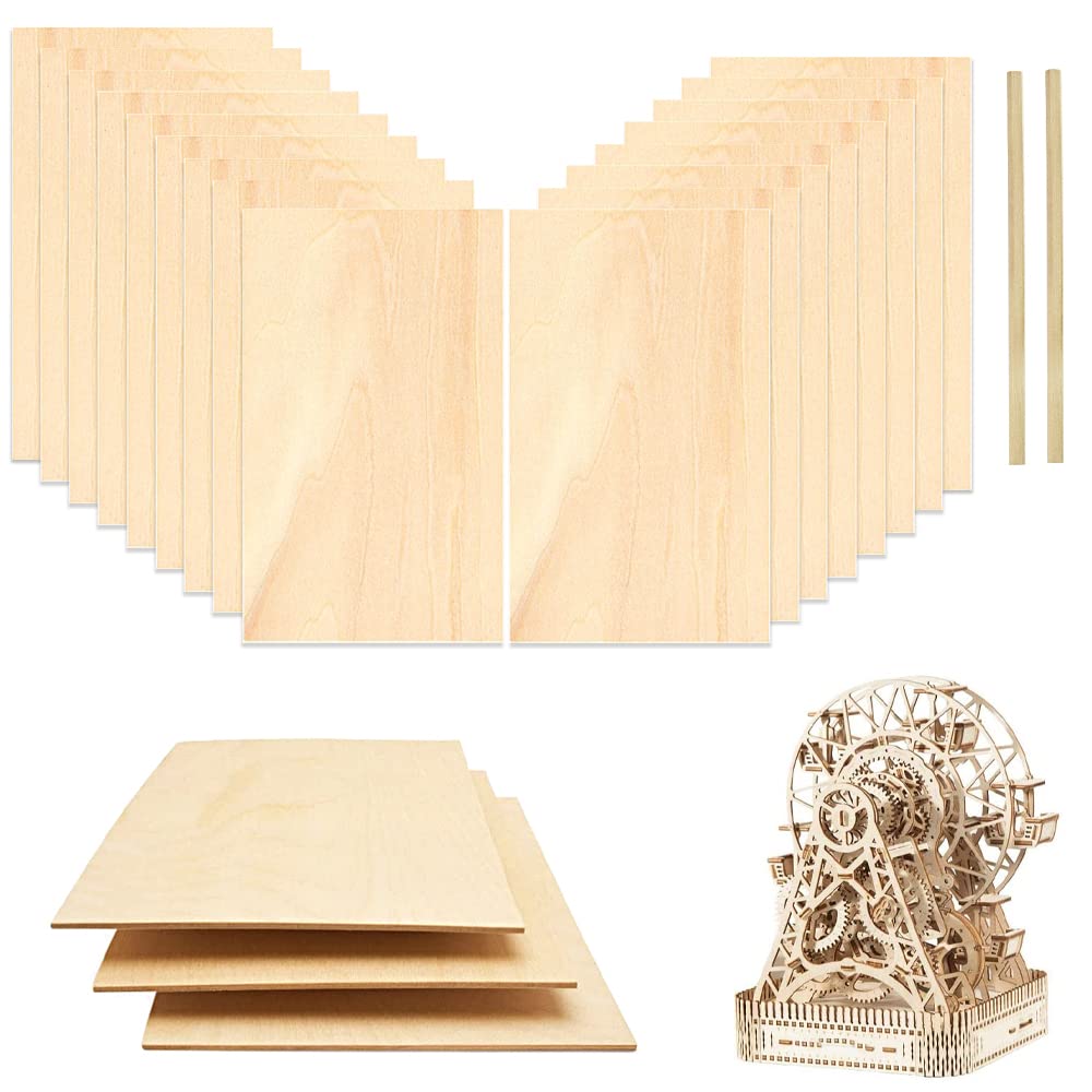 DIKEBAO 20Pcs Plywood Sheets 20x10x0.3cm Unfinished Basswood Sheet Balsa Wood Sheets Square Wood Blanks DIY Craft Plywood Board for Crafts, Painting, Laser Cutting Engraving, Modelling, Home Decor