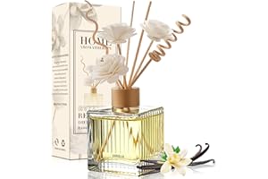 GV77ZF Vanilla Reed Diffuser Set - 6.7 oz Glass Bottle with 4 Rattan Sticks, 3 Dried Flowers | Adjustable, Long-Lasting Scent for Home, Bedroom, Living Room, Office, Bathroom | Aromatherapy Gift Set