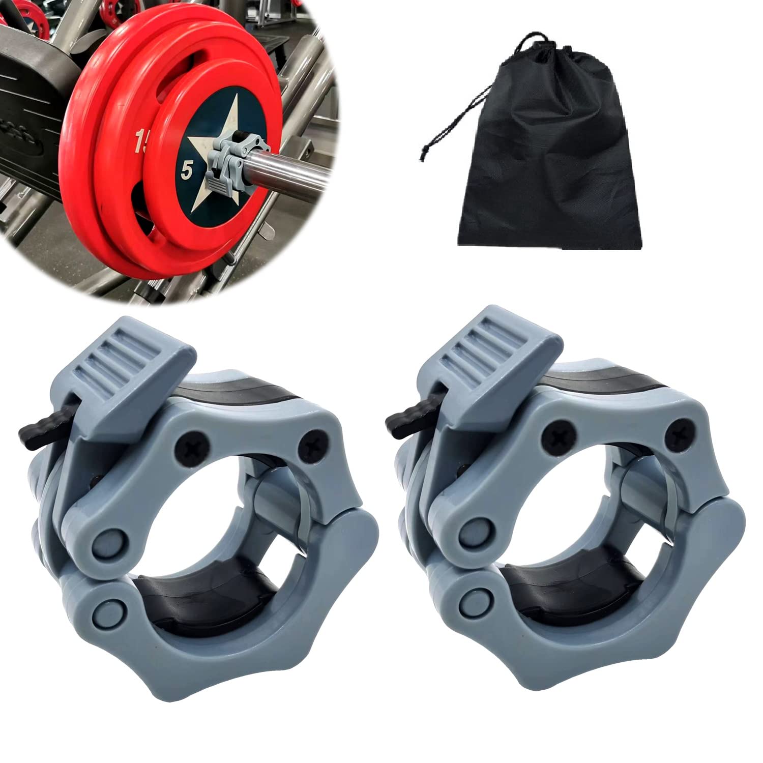 Barbell Clamps Olympic Bar Collars 2 Inch Quick Release Barbell Lock Clamp Locking Standard Bar Weight Plates Collar Clips for Workout Weightlifting Fitness Training Bodybuilding-Gray