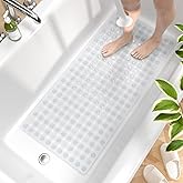 HITSLAM Bathtub Mat Non Slip, 35 x 16 Inch Long Bath Mat for Tub, Machine Washable Bathroom Shower Mat with Suction Cups and Drain Holes, Bath Tub Mat, Easy to Clean, Bathroom Accessories, Clear