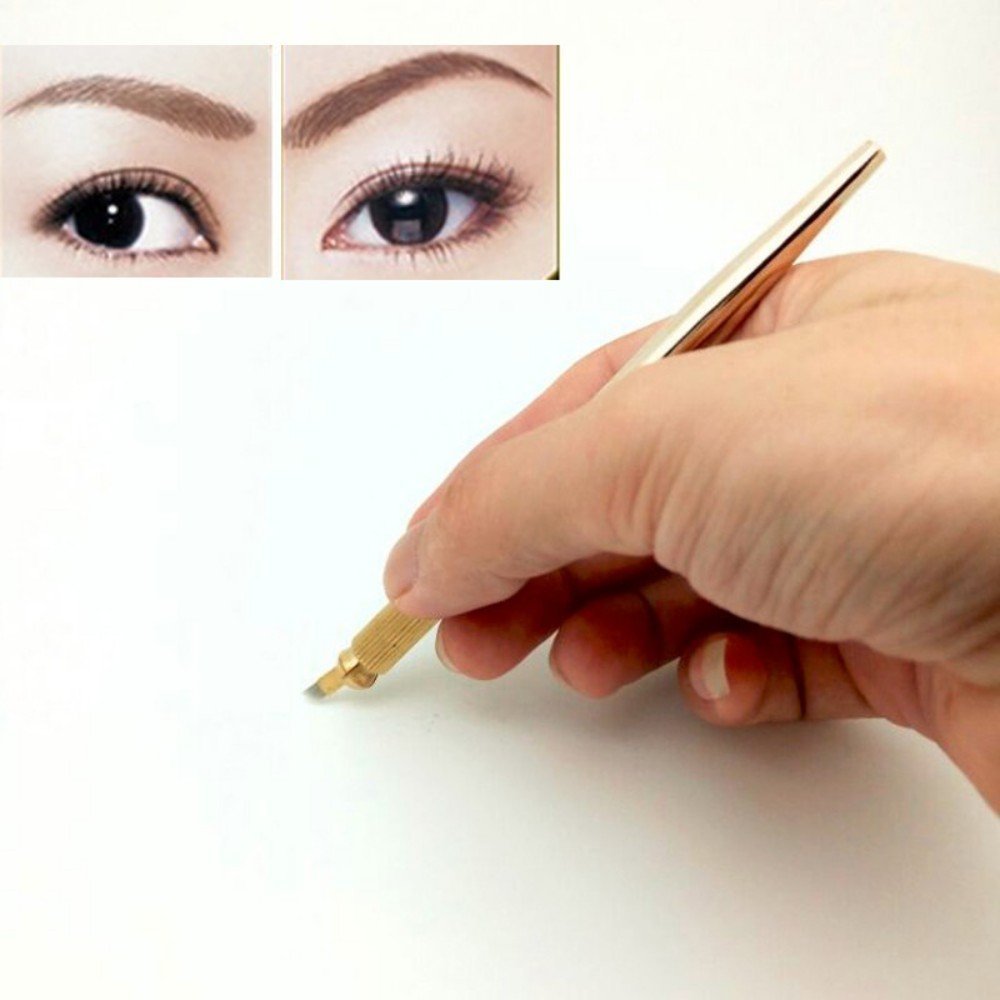 Amazon Com Pinkiou Hair Stroked Microblading Pen Permanent Makeup Manual 3d Eyebrow Tattoo Make Up Cosmetic Kit Gold Beauty