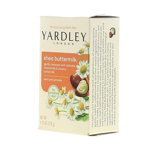 YARDLEY LONDON BATH BARS SOAP FOR SENSITIVE SKIN, SHEA BUTTERMILK – 4.0 OZ