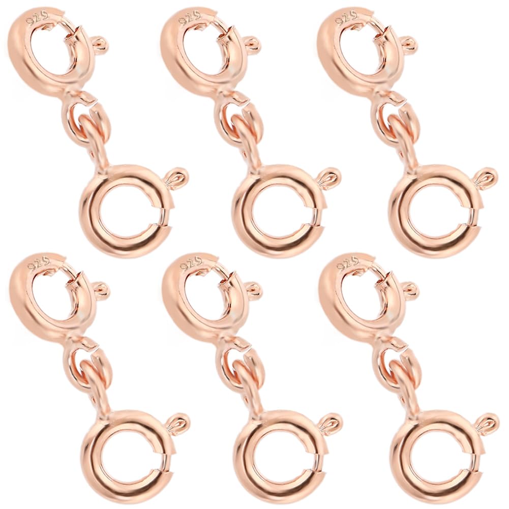 SUNNYCLUE 1 Box 6Pcs Necklace Lobster Clasps 925 Sterling Silver Double Opening Lobster Claw Clasps Rose Gold Lobster Clasp Extenders 0.6inch Small Shortener Bracelets Extension for Jewellery Clasps