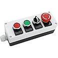 Shopcorp 22mm Control Station Box Set - Includes N/O Small Momentary Push Buttons (Red and Green), 2-Position Maintained Selector Rotary Switch and Stay-Put Mushroom Head Emergency Push Button