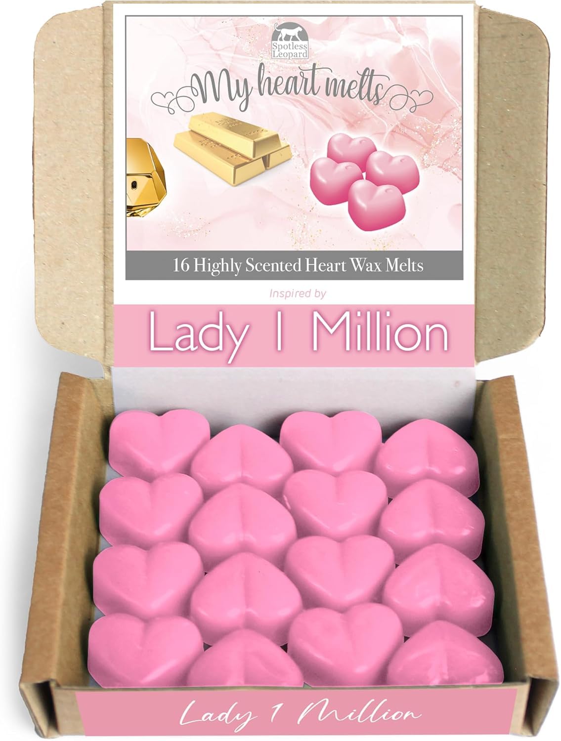 Lady Million Wax Melts - 16 x 5g Heart Shaped Soy Wax Melts Vegan and Pet Friendly