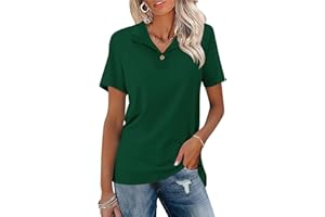 Ivicoer Womens V Neck Short Sleeve Polo Shirts Button Down Collared Tops Work Tunic Blouses Business Casual