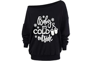 Roshop Christmas Sweatshirt Women's Loose Baggy Off Shoulder Holiday Outfits Long Sleeve Sweatshirts