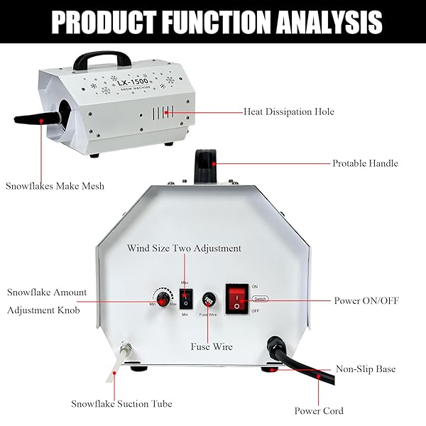 LANGXUN 1500W SNOW MACHINE WITH MANUAL & WIRELESS REMOTE CONTROL | LARGE OUTPUT SNOWMAKING MACHINE FOR INDOOR & OUTDOORS | ADJUSTABLE SNOWFLAKE SIZE | PERFECT FOR CHRISTMAS, WEDDINGS, AND PARTIES