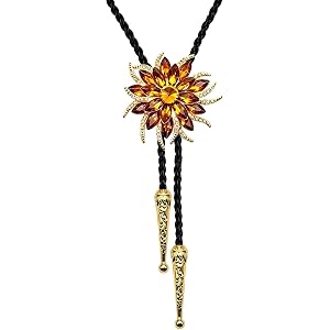 JPJZY Crystal Floral Bolo Tie for Women Sparkly Flower Rhinestone Necktie | Shiny Crystal, Retro Royal Style, Feather Metal T