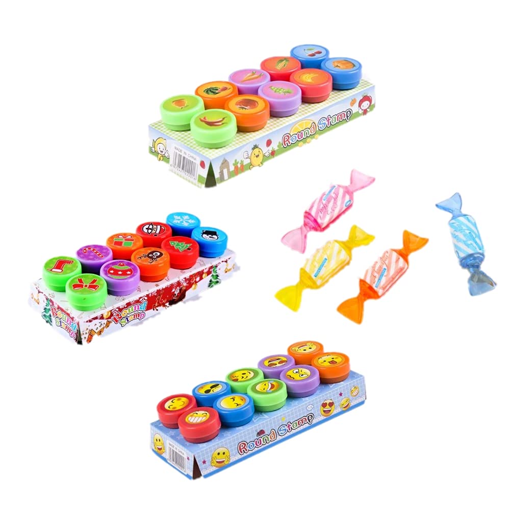 CHSYOO 44 x Vegetables and Fruits + Christmas Theme +Halloween Theme + Animals + Candy Highlighter Pen Set, Washable Stamp for Children's Parties