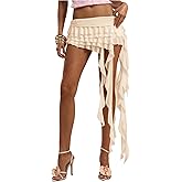 Verdusa Women's Y2k Mesh Ruffle Layered Mini Skirt Asymmetrical Flowy Skirts Festival Rave Date Night Outfits