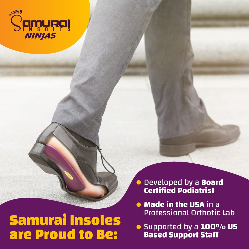 Samurai Insoles Ninjas Plantar Fasciitis Relief Arch Support Shoe Insoles - Podiatrist Designed, Orthotic Lab Made in The USA