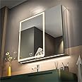 GANPE LED Lighted Bathroom Medicine Mirror Cabinet with Sockets & USBs, Anti-Fog Dimmable Light and Color Adjustment, Antirust and Easy to Install Aluminum Cabinet (30 * 28 inch