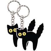 TRANGLE Black Cat Keychain (2 Pcs) – Acrylic Cute Cat Key Ring, Halloween Spooky Accessory for Backpack, Car Keys, Gifts