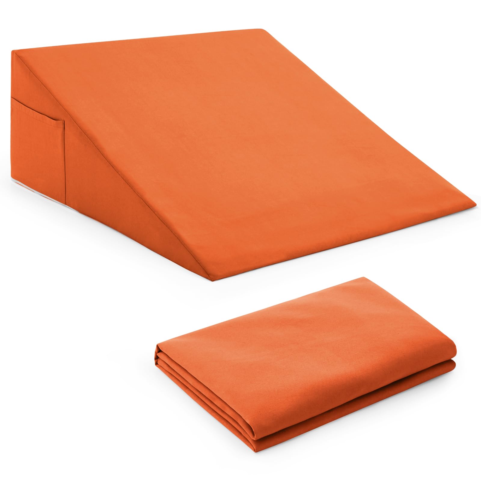 Photo 1 of Horbaunal Burnt Orange Bed Wedge Pillow Cover with Zipper Design, Wedge Pillowcase Protector with Side Pocket for Storage, 26" L x 25" W x 7.5" H(Pillow Not Include)