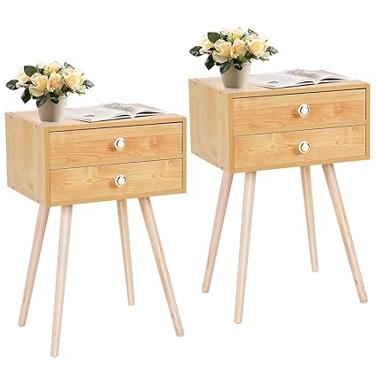 Giantex Set Of 2 Nightstand W 2 Drawers For Bedroom Living Room Small Spaces Modern Home Furniture Simple Natural Legs Storage End Side Tables 2 Amazon In Home Kitchen