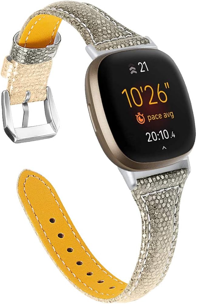 Gimart Lederband, kompatibel mit Fitbit Versa 3, schmales ErsatzUhrenarmband aus echtem Leder