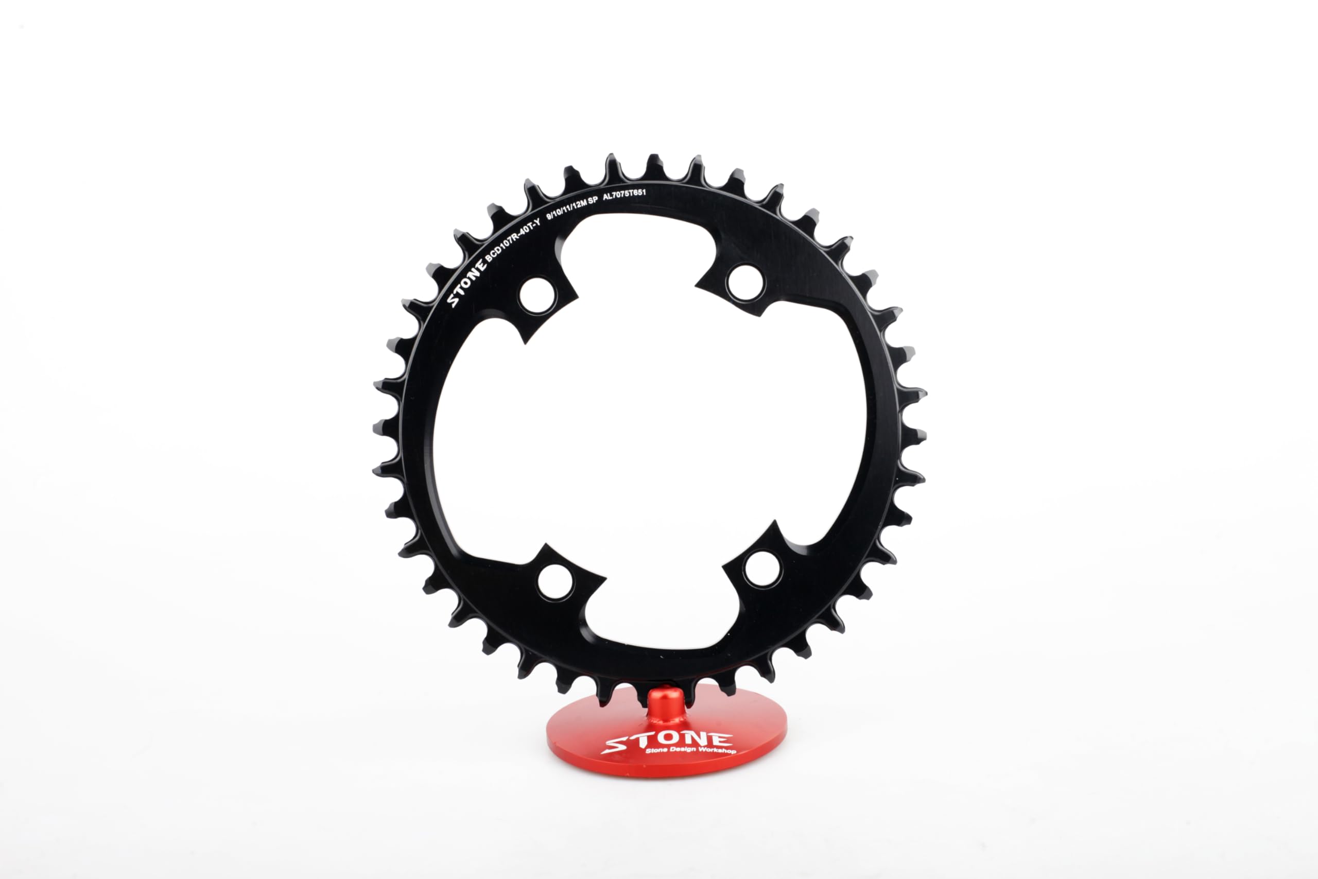 STONE Round Chainring Single Plate 107 BCD Compatible with SRAM Rival AXS Gravel Road Road CNC Aluminum 7075-T651 4 Arms 38T | 40T | 42T | 44T | 46T | 48T (40T)