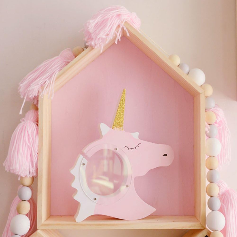 Set of 2 Kids Baby Nordic Style Wooden House Shape Shelf Storage Decorative for Home Nursery Children's Room Cute Wood Organization (Pink)