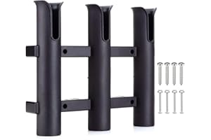 BigTron Fishing Rod Holder Bracket, Tube 3 Rod Rack, Fishing Rod for Boat Kayak Garage Storage or Truck with Screws Side-Mount (Black)