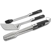 Pit Boss Soft Touch 3 Piece BBQ Tool Set - 67392 | Includes: Locking tongs, spatula, and silicone basting brush