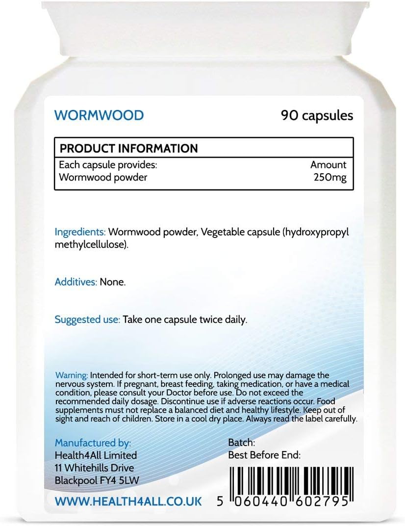 Health4All Wormwood 250mg 90 Capsules, Purest Vegan Artemisia Absinthium Supplement for Adults, 90 count (Pack of 1) - Image 3