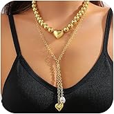 Layered Chunky Gold Heart Pearl Pendant Choker Necklace, Puffy Sweet Love Pearls Tassel Y Necklaces for Women Unique Fashion Statement Party Jewelry Gift