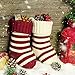 LimBridge Christmas Mini Stockings, 6 Pack 9 inches Knitted Knit Stripe Rustic Holiday Decorations, Goodie Bags for Family and Friends, Burgundy and Cream