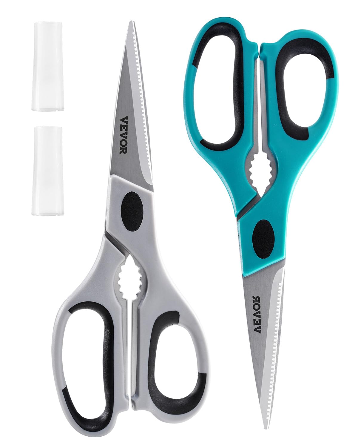 Photo 1 of VEVOR Kitchen Scissors, 2 Pack Durable Stainless Steel Shears with Sheaths, Heavy Duty Cooking Shears with Soft Grip Comfort Handle, Kitchen Utensil for Cutting Meat, Fish, Poultry, Cyan+Grey
