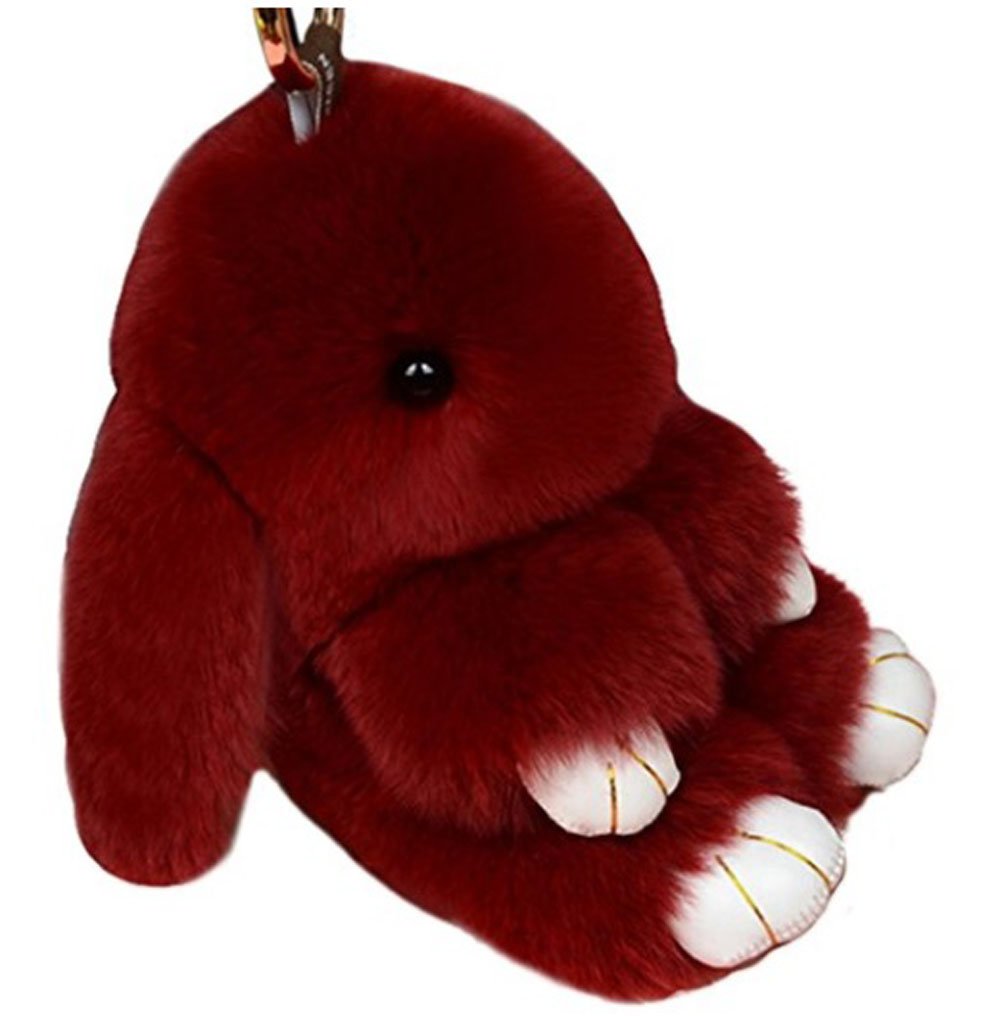 Bestowal Soft Fluffy Faux Fur Rabbit Doll Keychain Pendant(13cm, Wine)