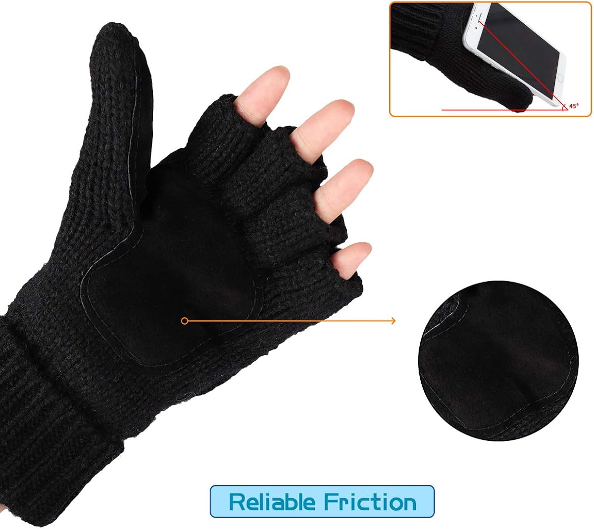 OMECHY Winter Knitted Fingerless Gloves Thermal Insulation Warm Convertible Mittens Flap Cover for Men Women at  Women’s Clothing store