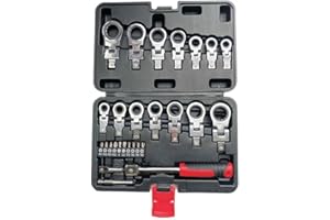 LSLANSOON 27 Pcs Flex Head Ratchet Wrench Set, 6mm-20mm Changeable Torx Ratchet Wrench Heads with Screwdriver Bits Multi Tool Set with Case