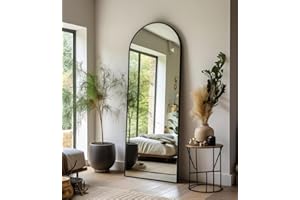 Dewfig Arched Full Length Mirror, 65"*22", Large Floor Mirror with Stand, Full Body Mirror Standing Mirror for Leaning Hanging Bedroom, Living Room,Dressing Room, Aluminum Alloy Frame, Black