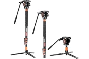 Cayer FP34 Monopod with Feet, 71 inch Aluminum Telescopic Camera Monopod with Fluid Head and 3-Leg Tripod Base for DSLR Video Cameras Camcorders, Supporting up to 13.2 lbs