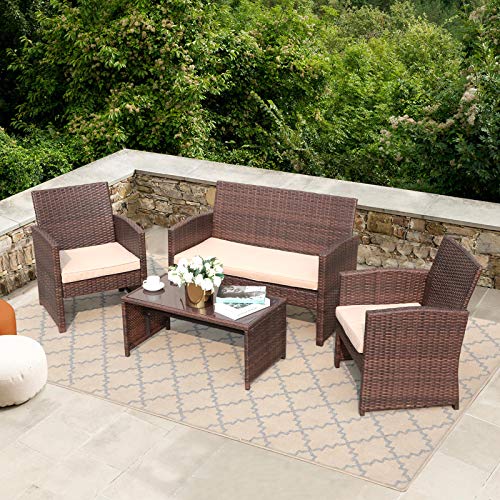 Patiorama 4 Pieces Outdoor Patio Furniture Sets Garden Rattan Chair Wicker Set, Poolside Lawn Chairs with Tempered Glass… - Image 2