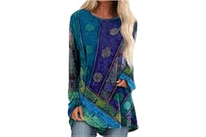 GENERIC Womens Tops Casual Plus SizeLong Sleeved Round Neck Gradient Printing T-Shirt Top Pullover