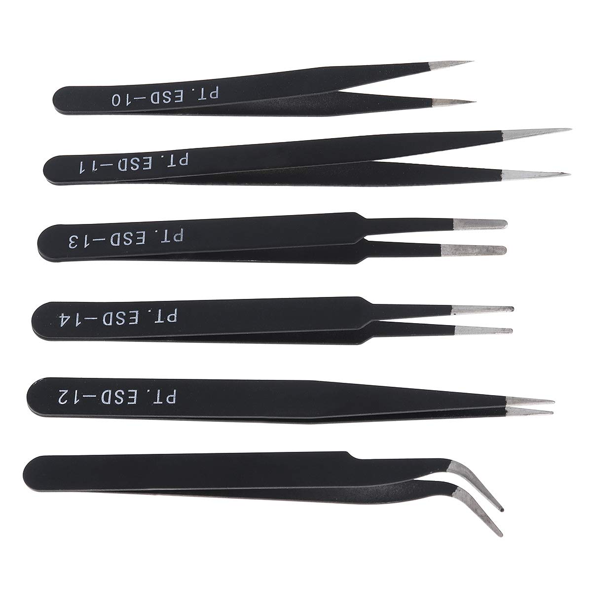 OriGlam 6-Piece Precision Tweezer Set - Non-Magnetic, Curved, Anti-Static Stainless Steel for Jewelry, Craft, Electronics